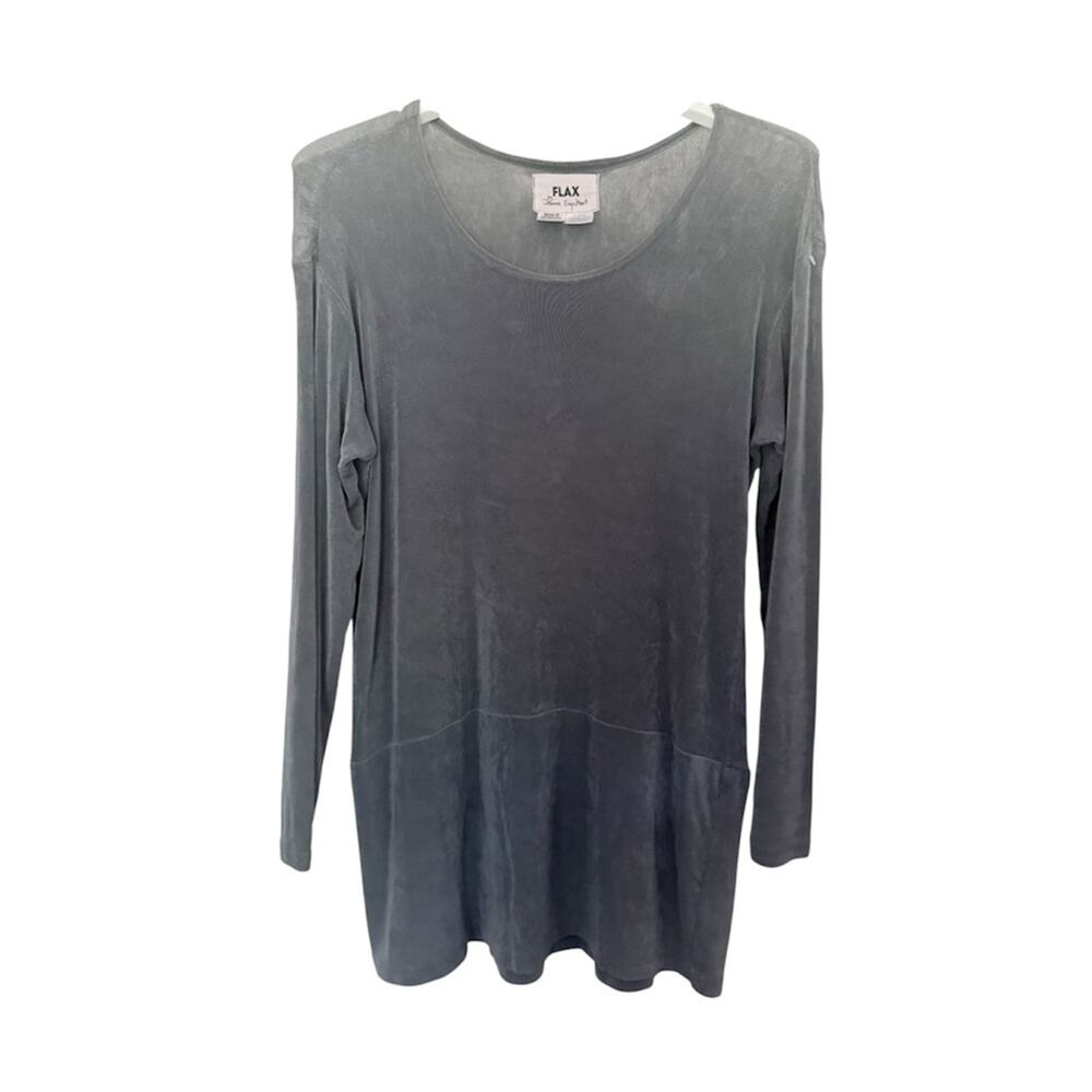 FLAX by Jeanne Engelheart Gray Lycra Scoopneck Tunic Long Sleeve Top Size Small